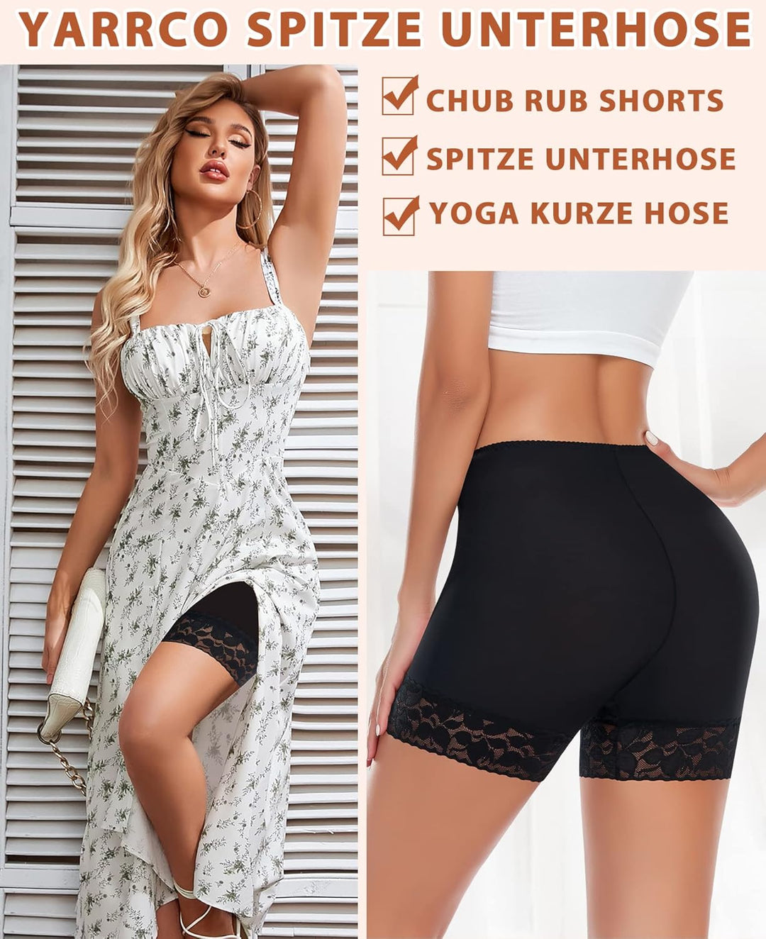 YARRCO Damen Unterhose Spitze Radlerhose Kurz Unter Rock Hosen Anti-Chafing Slipshorts Boxershorts U