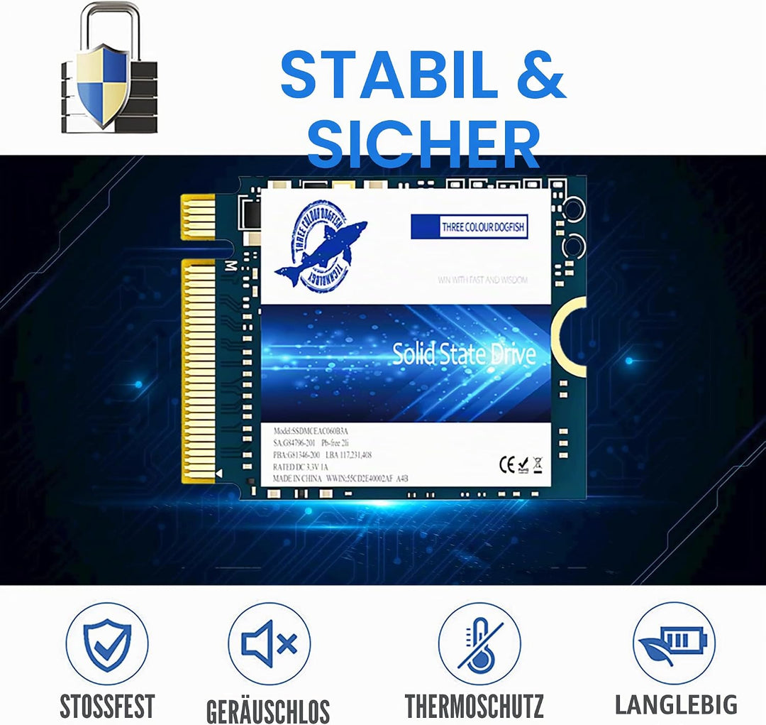 Dogfish SSD M.2 2230 NVMe PCIe 4.0 512GB 3D TLC NAND Gaming Internal Solid State Drive Kompatibel mi