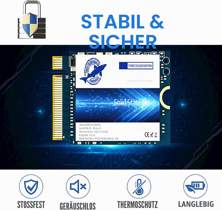Dogfish SSD 256GB M.2 2230 NVMe PCIe Gen 3.0 x4 Interne Solid State Drive, Gaming SSD, Kompatibel mi