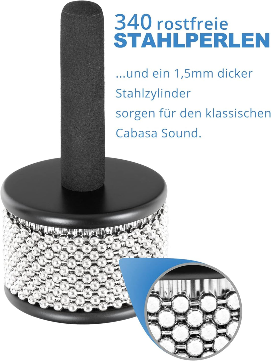 XDrum CB1-BK Cabasa Medium - Klassisches Rhythmusinstrument aus Holz - 10 Ketten à 34 Perlen - Mittl