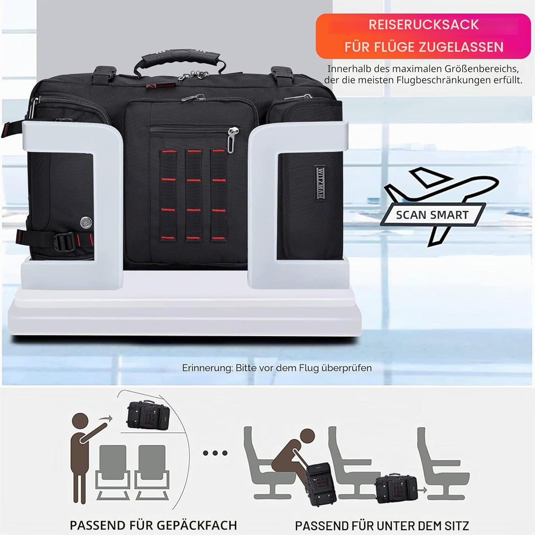WITZMAN Reiserucksack Herren Gross Reisetasche Reiserucksack Handgepäck Flugzeug mit USB Ladeanschlu