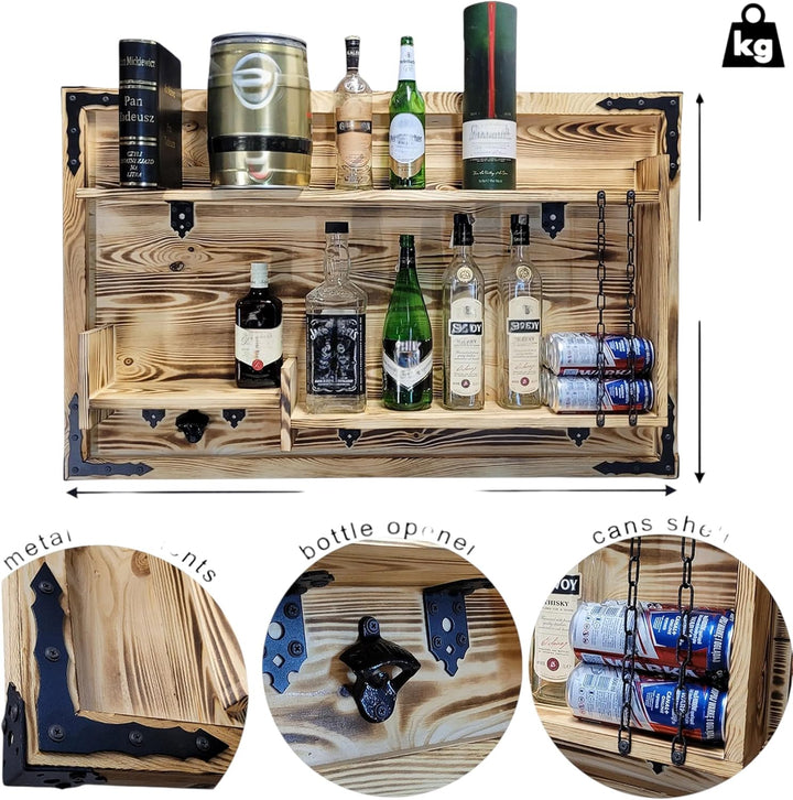 Holzregal Hausbar zum Hängen - Handgemacht Rustikale Stil Wand Bar Flaschenregal Holz - Weinbar Rega
