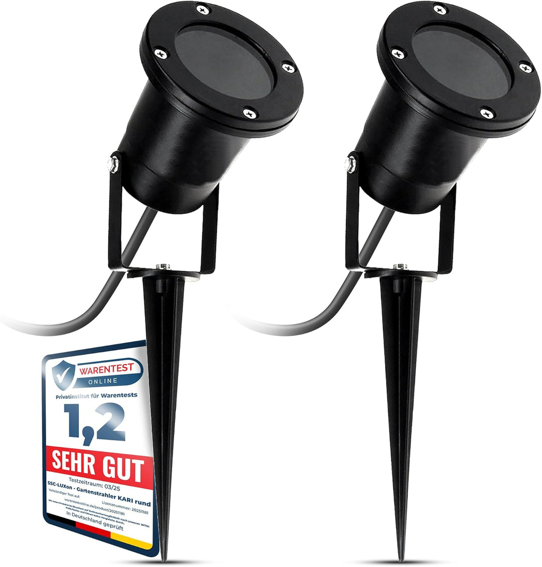SSC-LUXon 2 Stück LED Gartenstrahler Erdspiess für aussen - mit 3W GU10 LED Lichtfarbe warmweiss - s