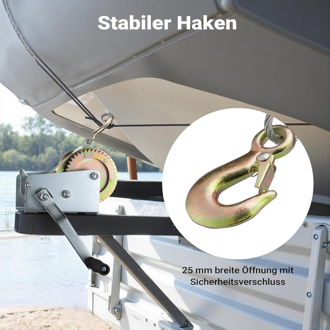 Wiltec Handseilwinde bis 1100kg Übersetzung 4:1 8:1 170x175x240mm, Winde mit 8m Drahtseil, Seilwinde