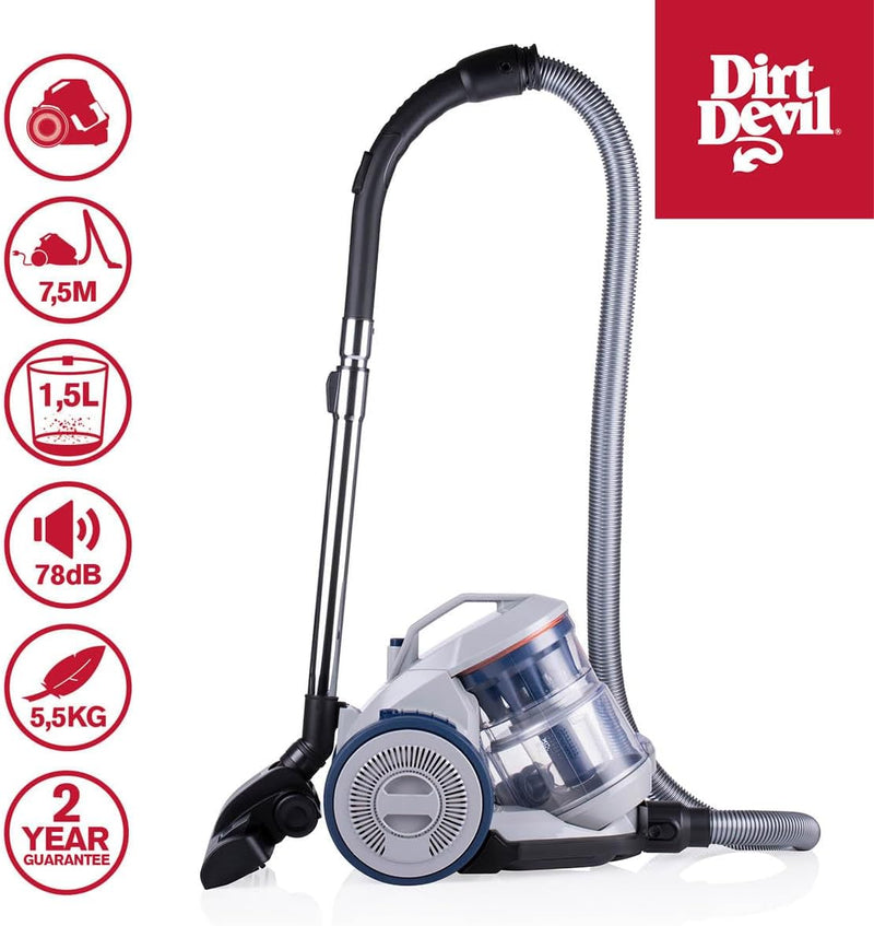 Dirt Devil Staubsauger ohne Beutel DD2501 - Bodenstaubsauger 850W - HEPA 12 Filter - 7.5M Reichweite