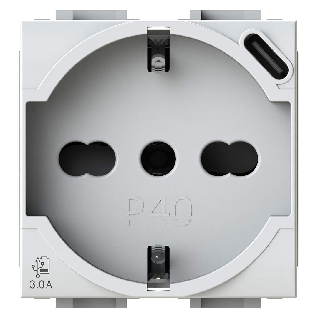 4box P40 USB 3.0, Schukostecker mit USB-C, kompatibel mit Bticino LivingLight, Weiss