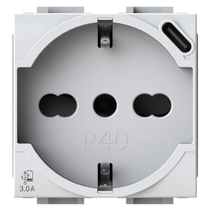 4box P40 USB 3.0, Schukostecker mit USB-C, kompatibel mit Bticino LivingLight, Weiss