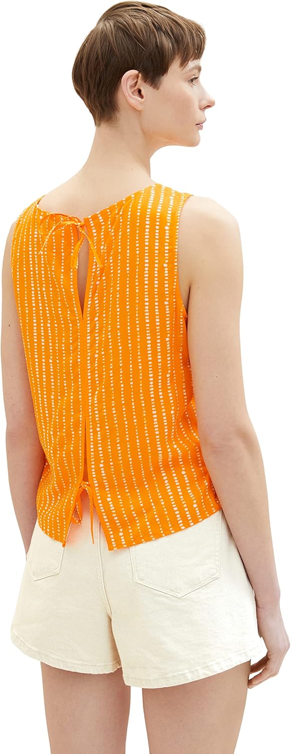 TOM TAILOR Denim Damen Blusen Top mit Bindedetail & Muster S 31713 - Mango Batik Vichy Print, S 3171