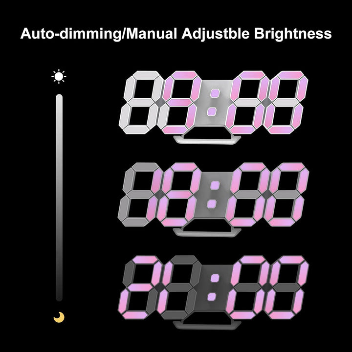 Deeyaple LED Wanduhr Digital Wecker 3D Uhr Dimmbar Snooze USB 12/24Stunden Datum Temperaturanzeige F