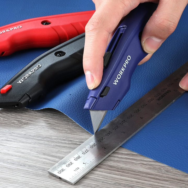 WORKPRO Premium Teppichmesser-Set, Einziehbarer Universalmesser aus Vollmetall, Strapazierfähiger Cu