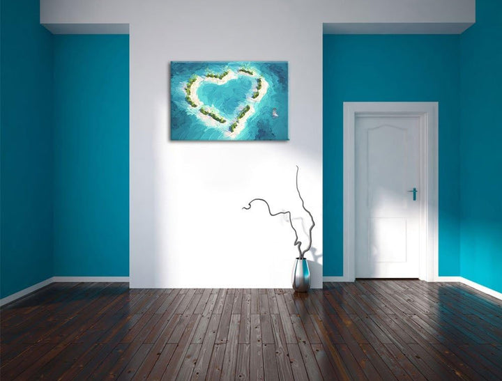 Pixxprint Herz geformt aus Inseln als Leinwandbild/Grösse: 100x70 cm/Wandbild/Kunstdruck/fertig besp