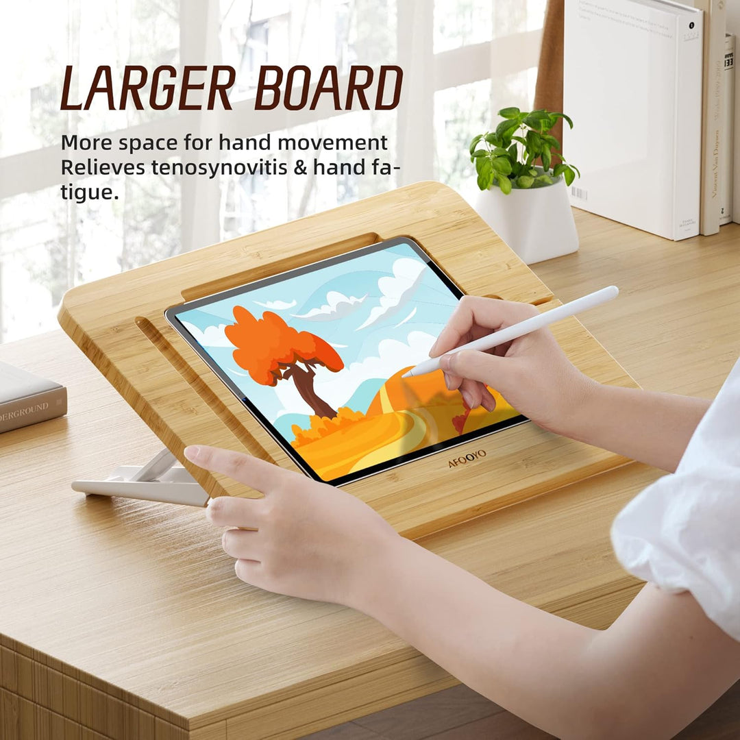 AFOOYO Tablet-Ständer, verstellbar, faltbar, tragbar, für Schreibtisch, Bambus, Holz, kompatibel mit