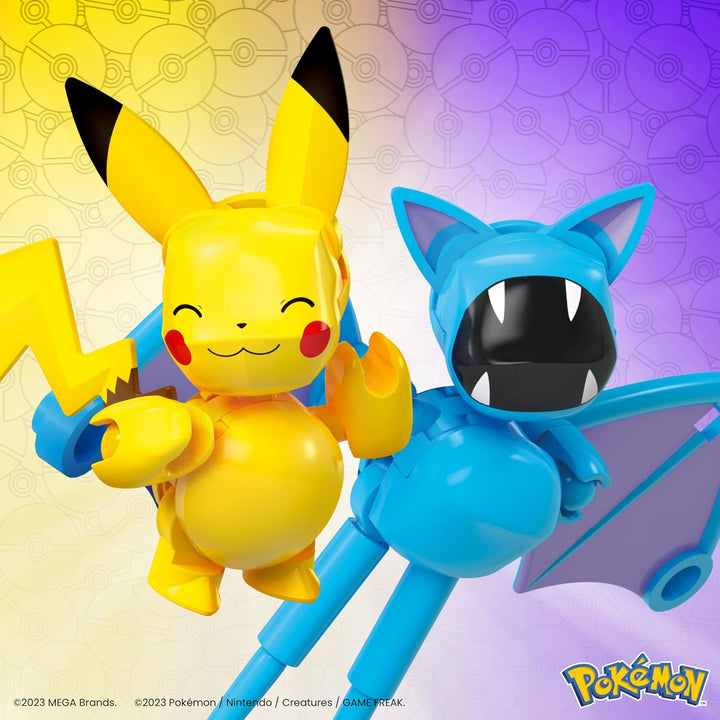 MEGA Pokémon Actionfigur Bauspielzeug-Set, zusammenbaubarer und beweglicher Pikachu und Zubat mit 40