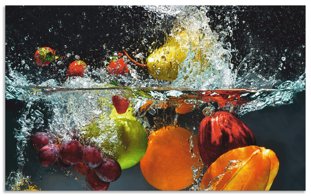 ARTland Spritzschutz Küche aus Alu für Herd Spüle 90x55 cm (BxH) Küchenrückwand mit Motiv Essen Obst