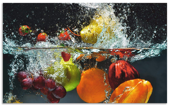 ARTland Spritzschutz Küche aus Alu für Herd Spüle 90x55 cm (BxH) Küchenrückwand mit Motiv Essen Obst