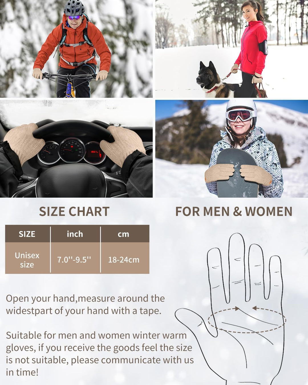 ARFNKIM Damen Winterhandschuhe mit Fleecefutter, Touchscreen Warme Gedehnt Dicke Strickhandschuhe Wo