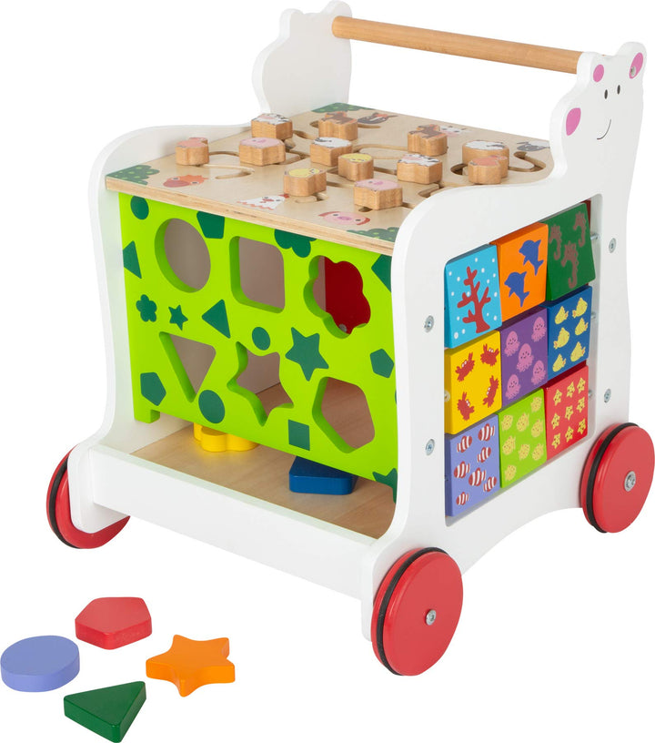 small foot 11841 Lauflernwagen Bär aus Holz, 4-seitiger Spielspass, ab 1 Jahr, mehrfarbig, Bär