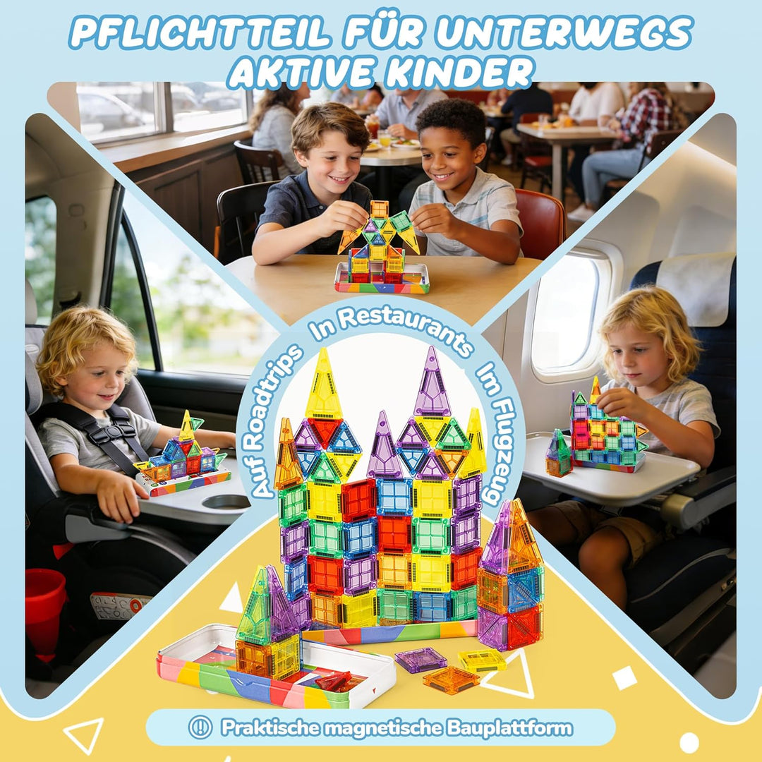 cossy Mini Magnetische Bausteine, 80 pcs Magnetbausteine Reiseset, Reisespielzeug mit Metallbox, Mag