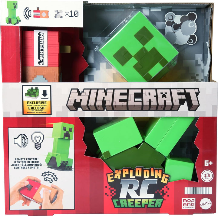 Mattel Minecraft explodierender ferngesteuerter Creeper mit Lichtern und Geräuschen, 10 Explosionspa