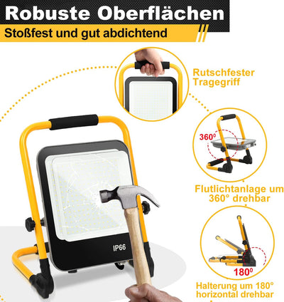 Ansobea 2x Baustrahler LED, 50W Baustellenstrahler Arbeitsleuchte 5100LM 6000K,Baulampe Led mit 3M K