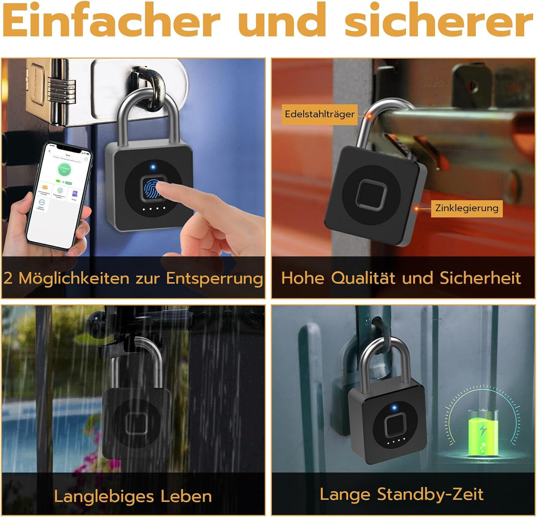 Anweller Vorhängeschloss Fingerabdruck, Fingerabdruck Schloss, Spindschloss, Schloss mit Fingerabdru