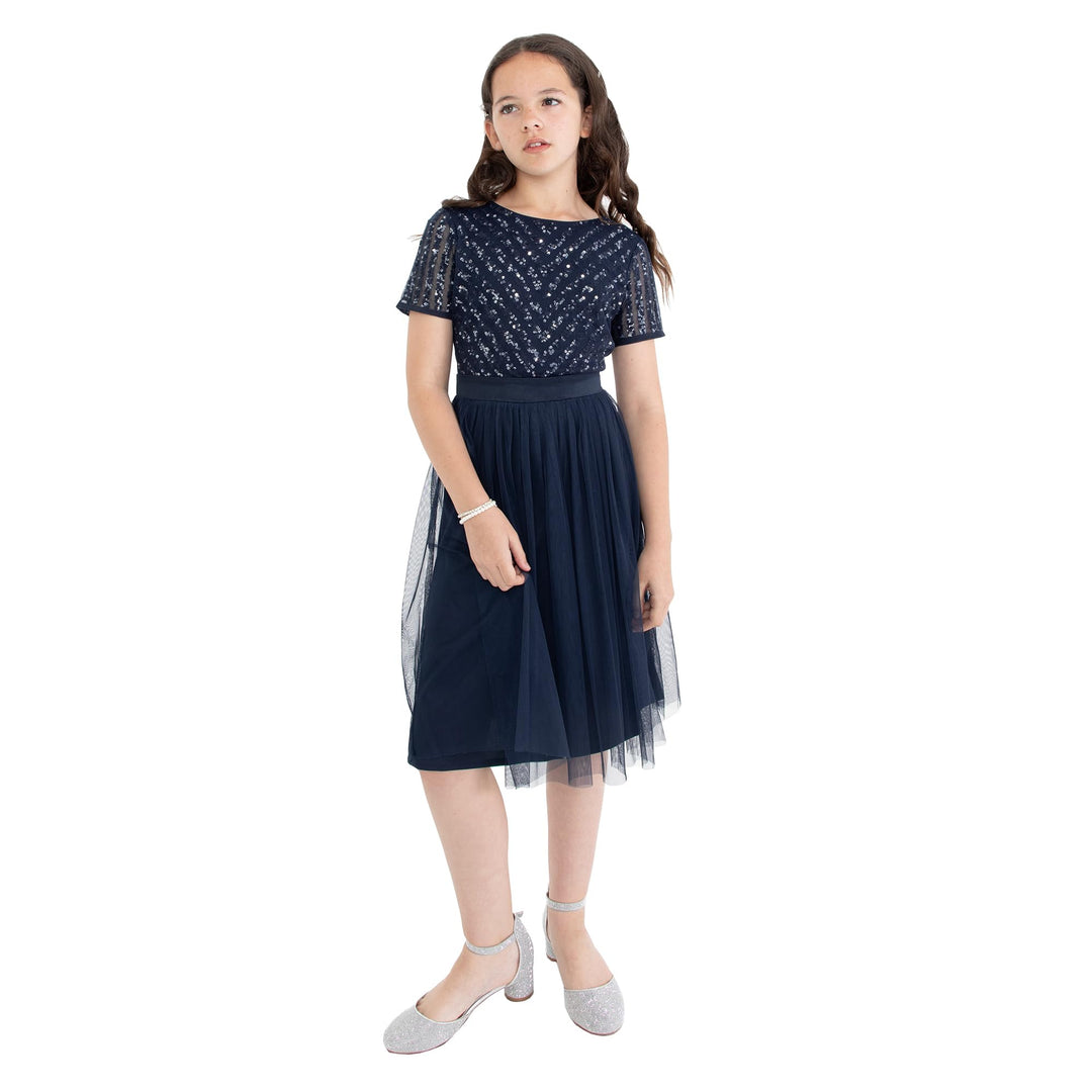 Maya Deluxe Mädchen Midi Girls for Wedding with Sequin Embellishment Short Sleeve Prom Birthday Part