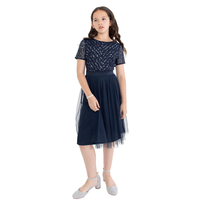 Maya Deluxe Mädchen Midi Girls for Wedding with Sequin Embellishment Short Sleeve Prom Birthday Part