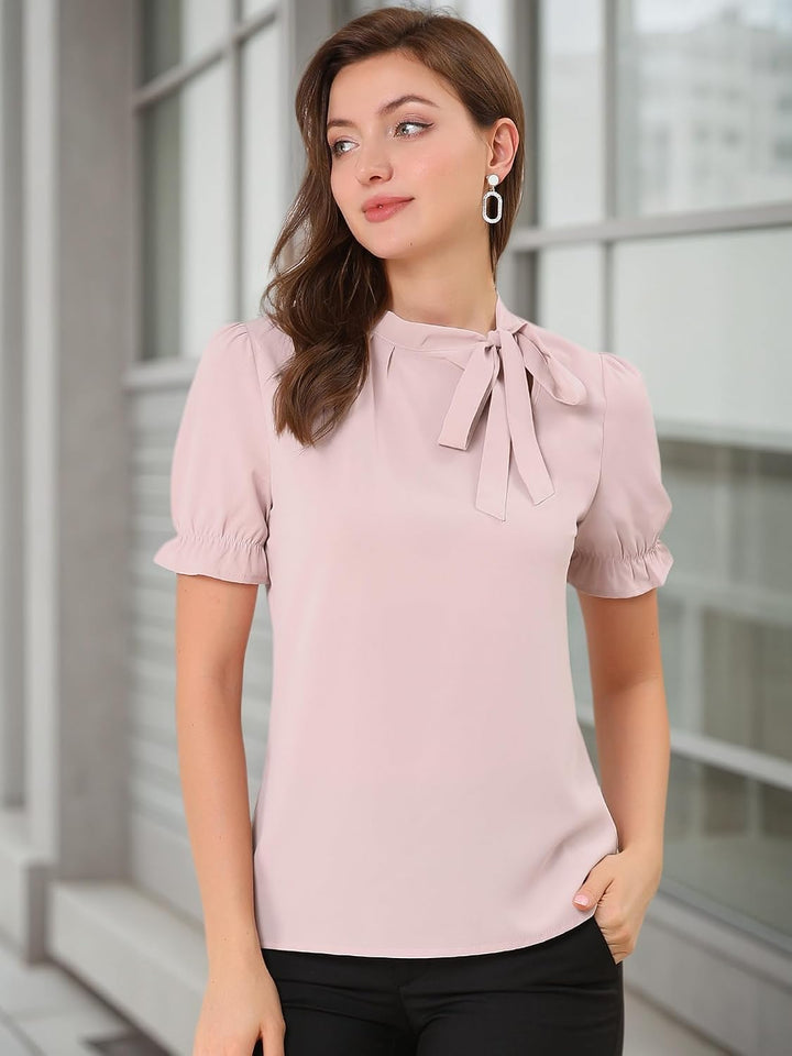 Allegra K Damen Sommer Elegant Bluse 50er Jahre mit Schleife Schluppenbluse Festliche Blusen Kurzarm