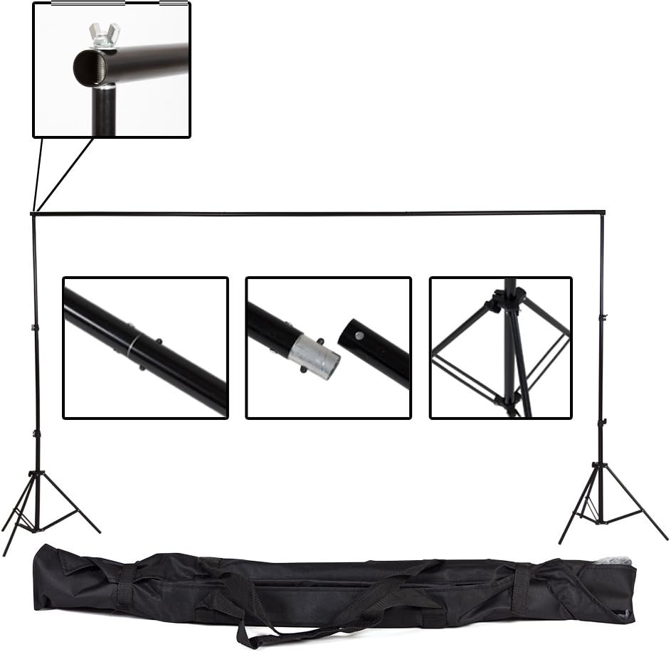 tectake® Teleskop Fotostudio Komplettset Hintergrundsystem inkl. Hintergrund 6x3 m + Tasche - Divers