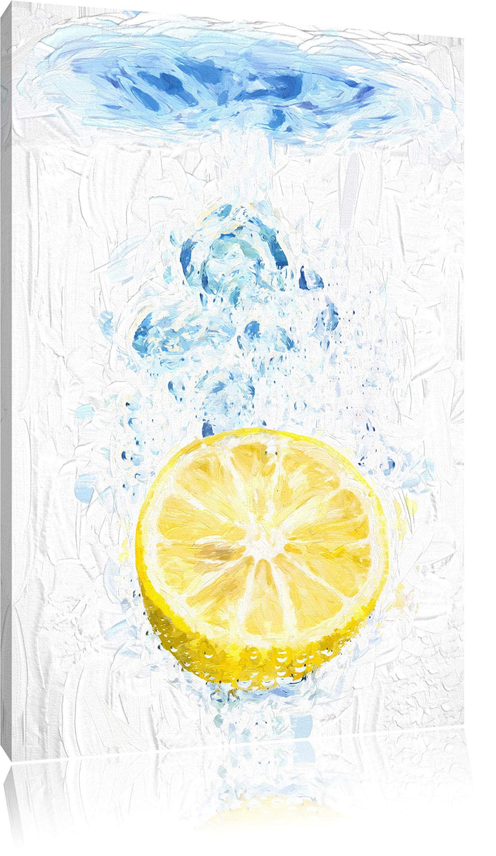 Pixxprint Zitrone fällt ins Wasser als Leinwandbild/Grösse: 100x70 cm/Wandbild/Kunstdruck/fertig bes