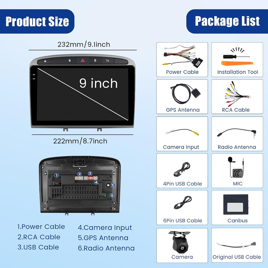 Inefala Android 15 Autoradio für Peugeot 308/408 2007-2015
