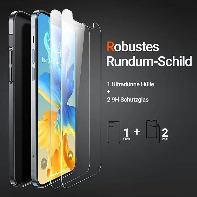 TORRAS Extrem Dünn für iPhone 14 Hülle (Nie Staub & Fusseln anhaftend) mit [2 * 9H Schutzglas] Unzer