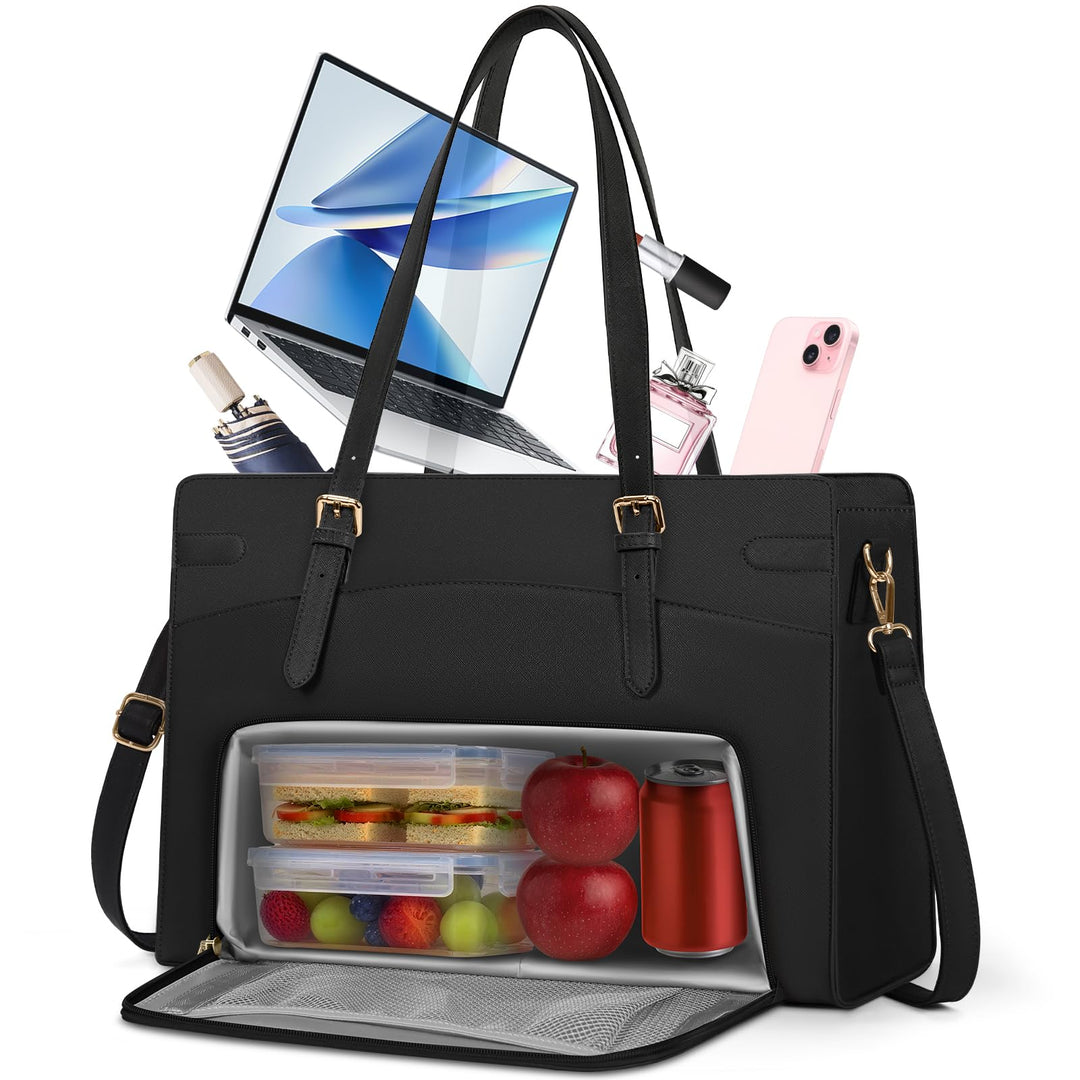 RAINSMORE Arbeitstasche Damen mit Isolierted Kühlfach Shopper Damen Schwarz, Schwarz