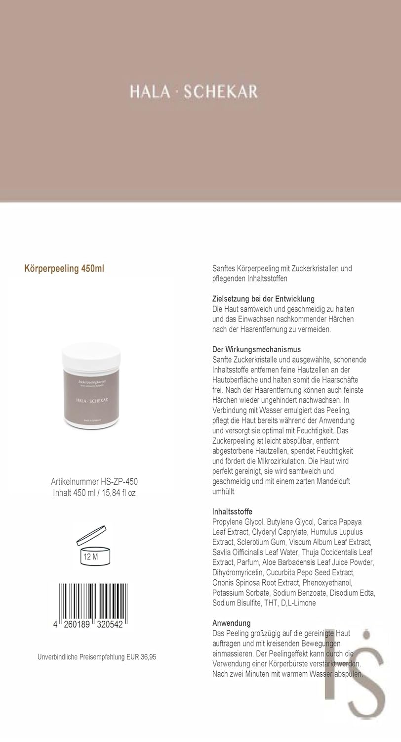 Sanftes Körperpeeling gegen eingewachsene Haare 450ml, mit pflegenden Inhaltsstoffen, Ideal vor der