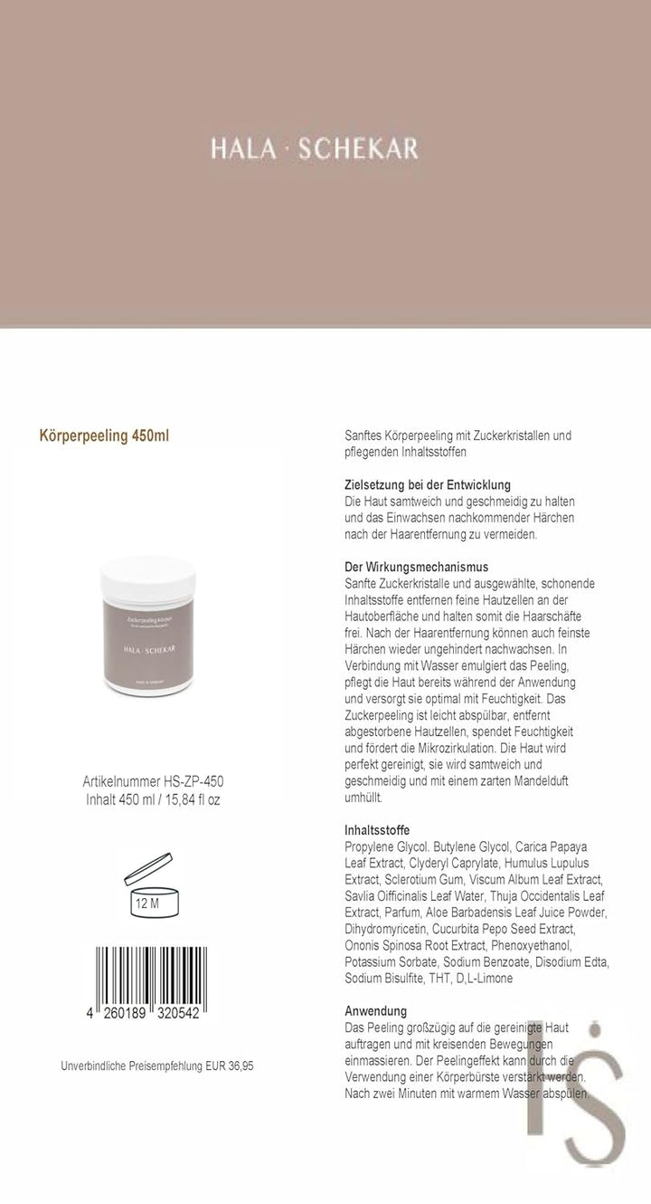 Sanftes Körperpeeling gegen eingewachsene Haare 450ml, mit pflegenden Inhaltsstoffen, Ideal vor der