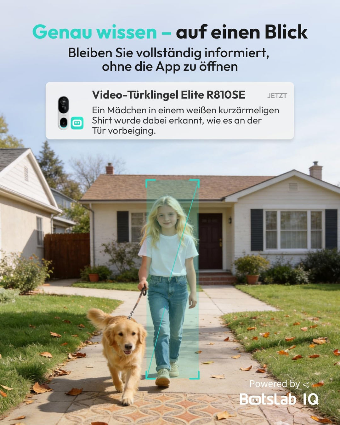 BOTSLAB 2K Akku Solar Türklingel mit Kamera, 100% Kabellose Video Türklingel mit Solarpanel, Kopf-bi