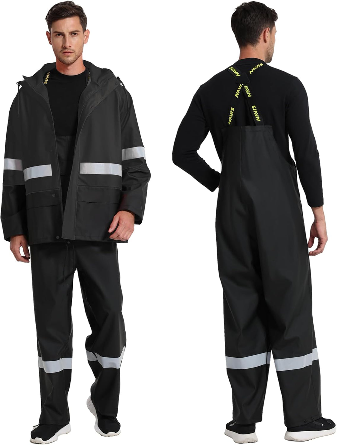 Regenanzug Herren Warnschutz Wasserdicht - PU Regenjacke & Latzhose, Regenbekleidung mit 360° Reflek