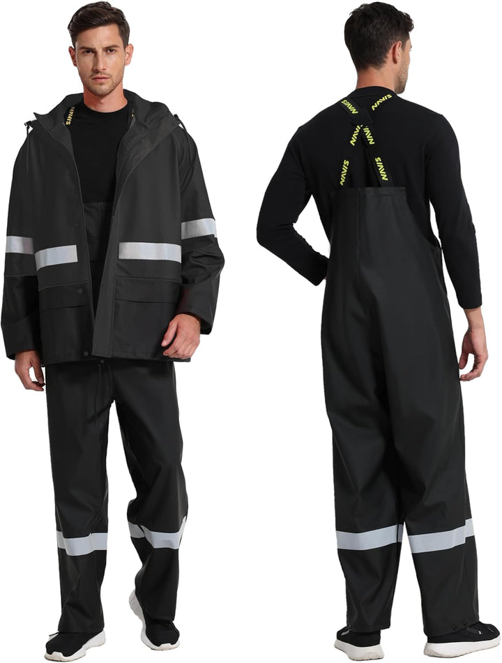 Regenanzug Herren Warnschutz Wasserdicht - PU Regenjacke & Latzhose, Regenbekleidung mit 360° Reflek