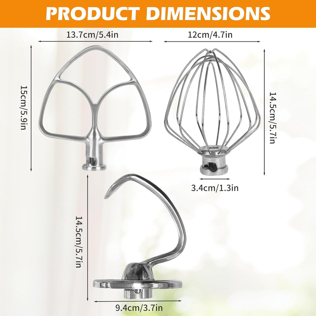 3er Edelstahl Profi-Schneebesen,Rührbesen Schaumschläger und Knethaken für 4,5-5 Quart Artisan & Cla