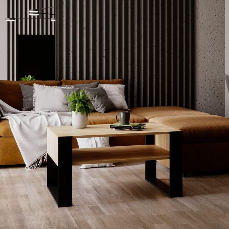 Couchtisch KARO rechteckiger Kaffeetisch aus Holz Modern Teetisch 95 x 53,6 45cm massiv und stabil (