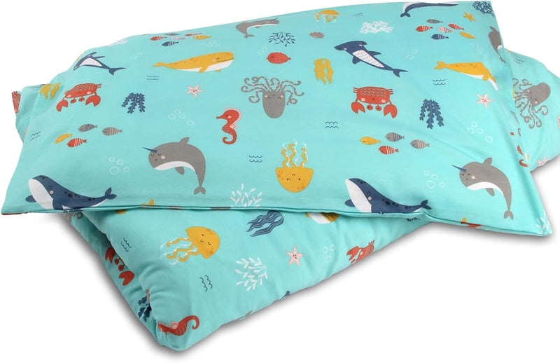 schlummersack Kinder Bettwäsche Set 100x135 Meerestiere aus 100% Baumwolle, Wendbar, mit Reissversch