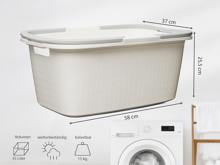 Hausfelder Wäschewanne, 4er Set, 58x37x25cm, Weiss | Wäschewanne mit Henkel 4er Set, stapelbar Wäsch