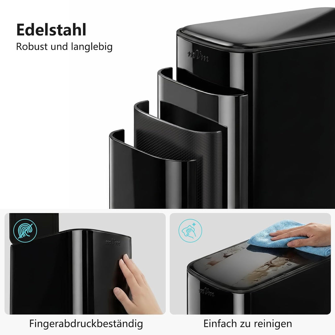 mVm Mülleimer Küche 6L, Mülleimer Bad, Abfalleimer Edelstahl, Schwarz | Soft-Close, Herausnehmbarem