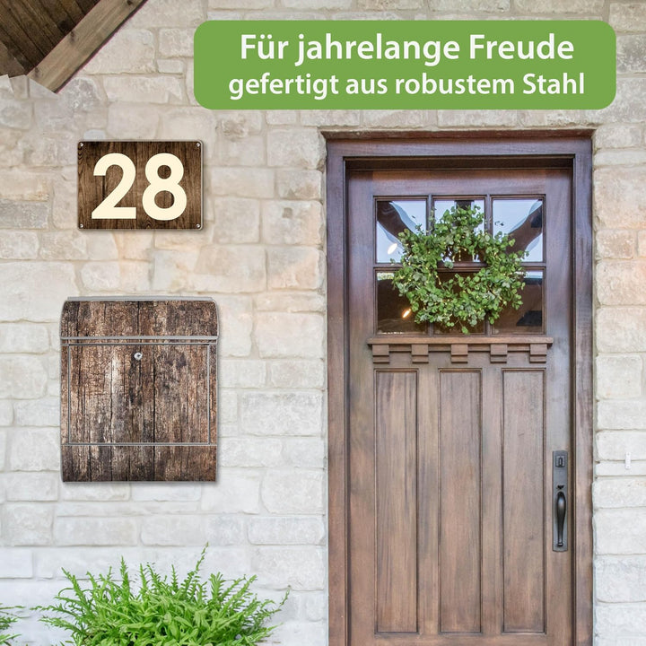 banjado® Design Briefkasten mit Motiv Altes Holz 39x47x14cm &amp; 2 Schlüssel - Briefkasten Stahl Silber