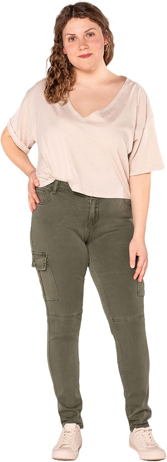 Nina Carter Damen Cargo Jeans grossen Grössen Stretchjeans Plus Size Jeanshosen Used-Look Denim Hose