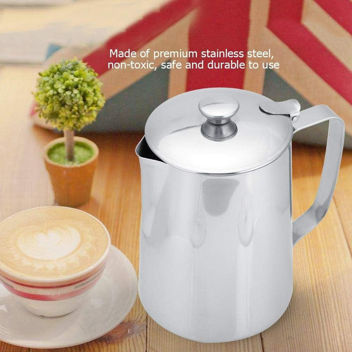 Edelstahlkanne Kaffeetasse Milchbecher mit Deckel für Latte Coffee Art für Büro Küche (Silber4) Silb