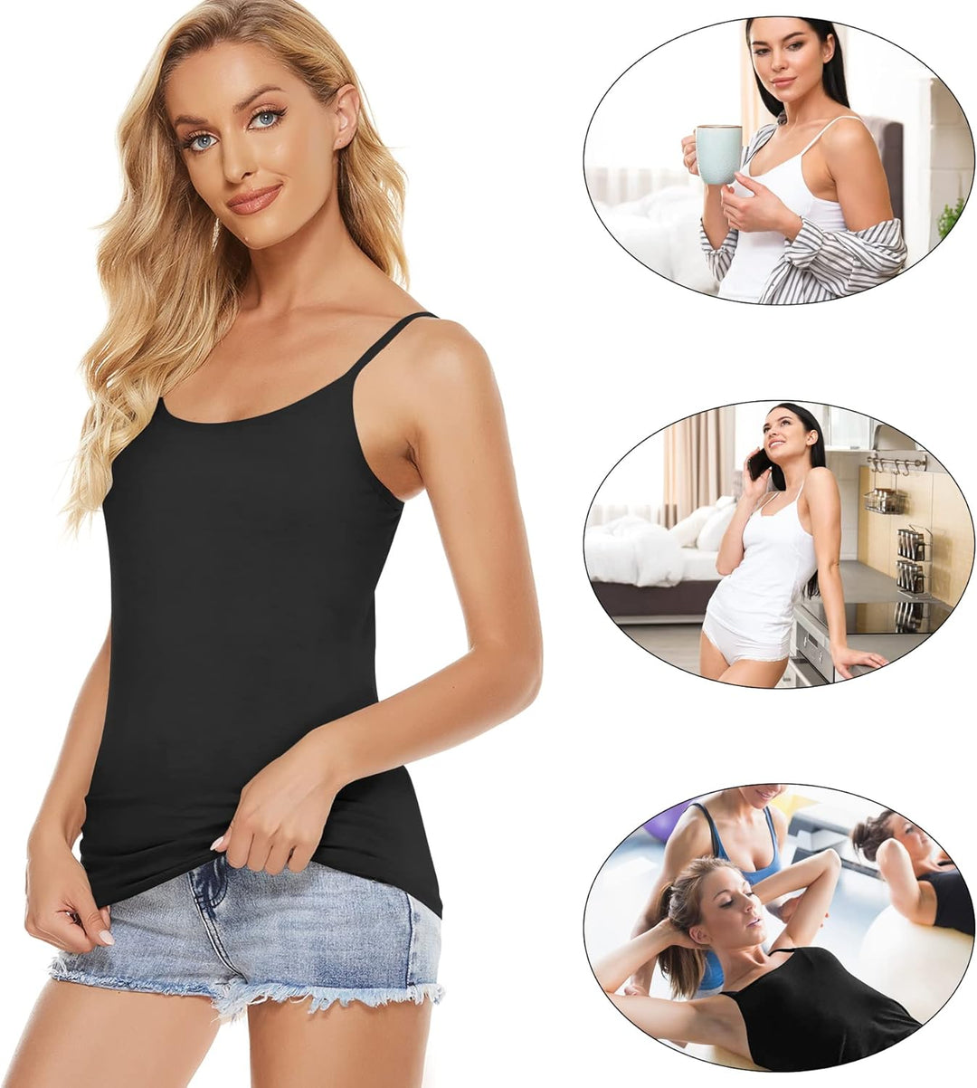 BQTQ 6 Stück Unterhemd Damen Spaghetti Top Unterhemd Spaghettiträger mit Verstellbarer Strap Basic C