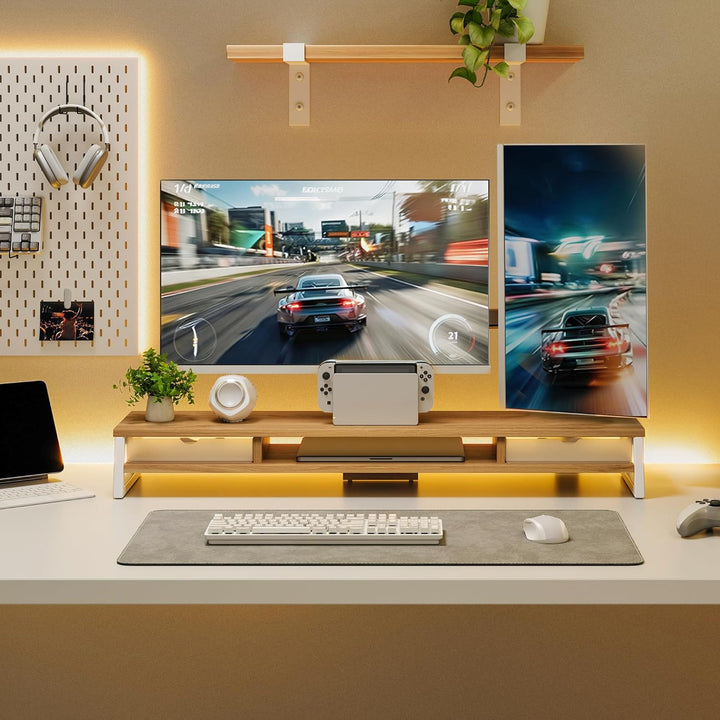 Fenge Dual Monitorständer Riser mit 2 Acryl Schubladen, 2 Etagen 108cm Computer Bildschirmständer fü