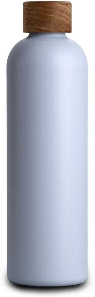 T&amp;N Edelstahl Trinkflasche 1 Liter, Thermosflasche 1l mit Akazienholz Deckel, Isolierte Wasserflasch