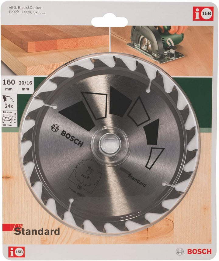 Bosch Accessories 1x Kreissägeblatt Standard (Sägeblatt für Holz, Ø 160 x 2.2/1.5 x 20/16 mm, 24 Zäh